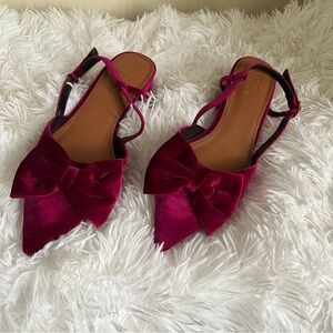 Asos Elegant Velvet Bow Slingback Heels - Burgundy